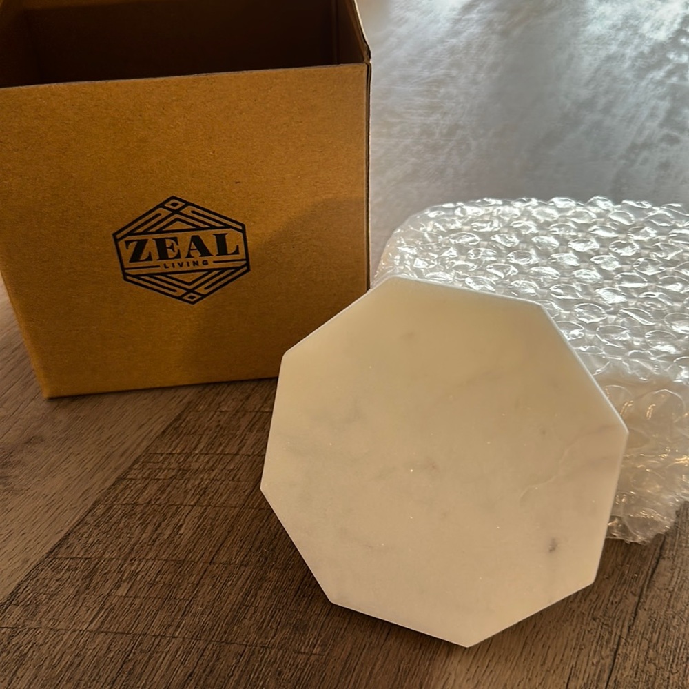 Zeal Living White Marble Coasters - NWT
